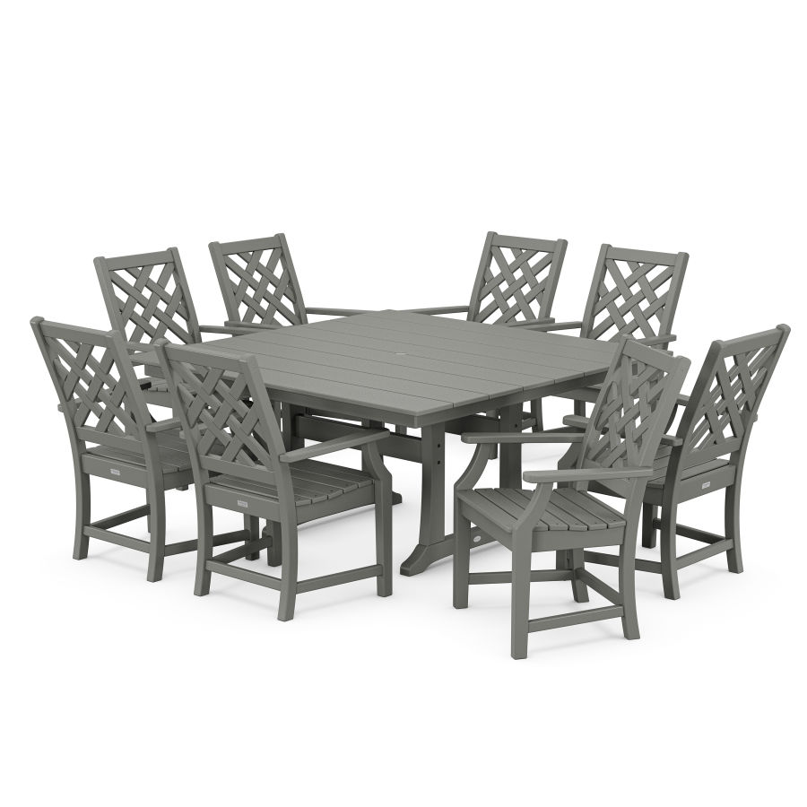 POLYWOOD Wovendale 9-Piece Square Farmhouse Dining Set with Trestle Legs