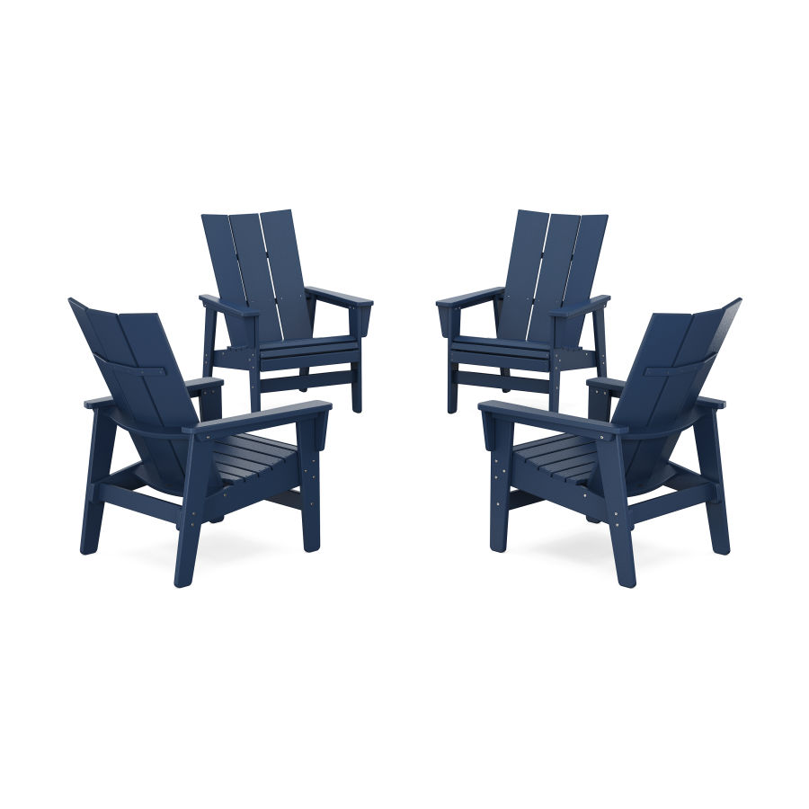 POLYWOOD 4-Piece Modern Grand Upright Adirondack Chair Conversation Set in Navy