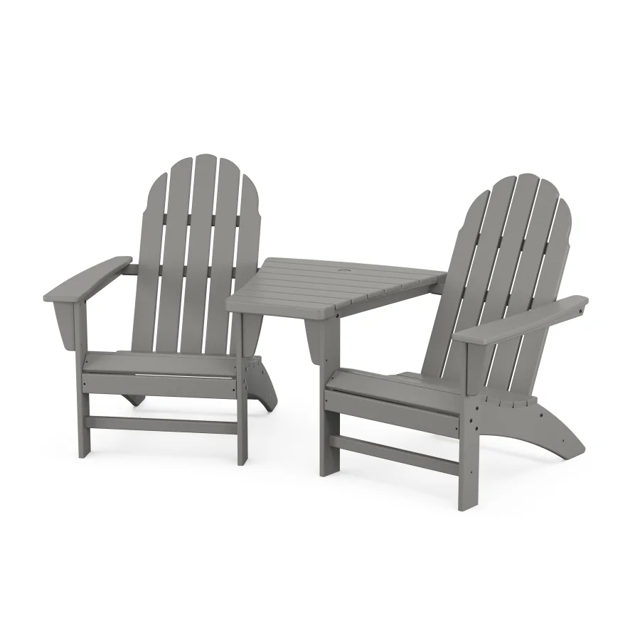 POLYWOOD Vineyard 3-Piece Adirondack Set with Angled Connecting Table in Slate Grey