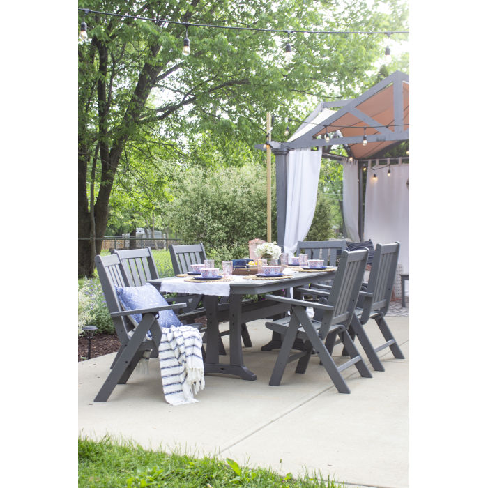 POLYWOOD Vineyard Folding Chair 7-Piece Nautical Dining Set with Trestle Legs