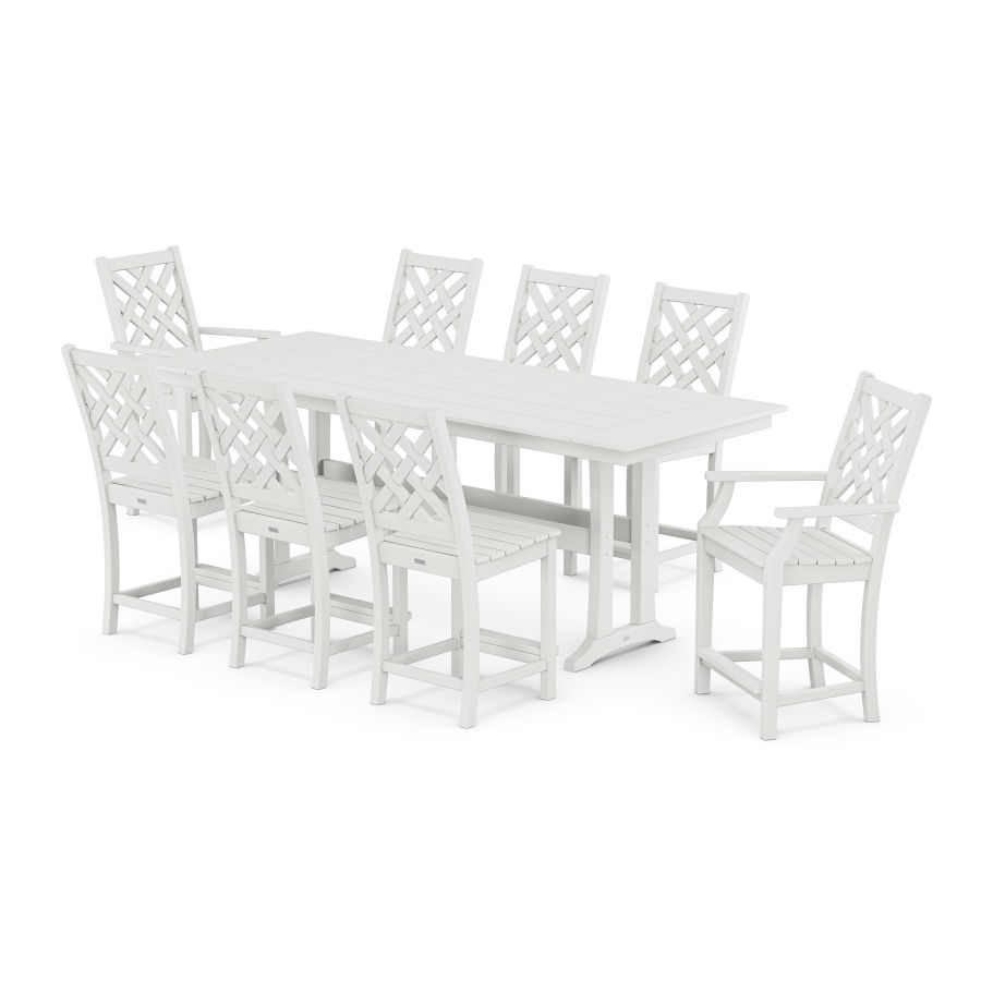 POLYWOOD Wovendale 9-Piece Farmhouse Counter Set with Trestle Legs in White