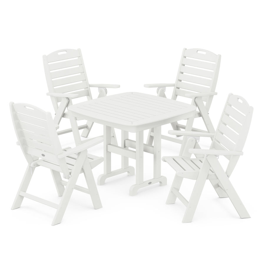POLYWOOD Nautical Folding Highback Chair 5-Piece Dining Set in Vintage White