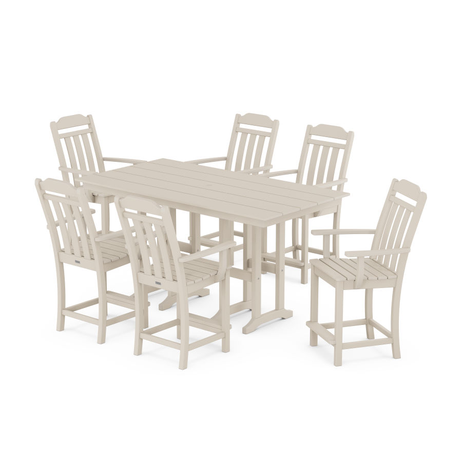 POLYWOOD Country Living Arm Chair 7-Piece Farmhouse Counter Set in Sand
