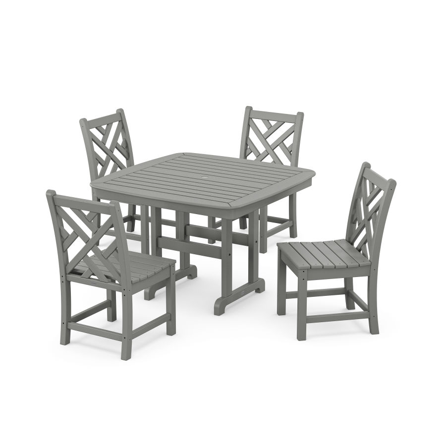 POLYWOOD Chippendale Side Chair 5-Piece Dining Set with Trestle Legs in Slate Grey