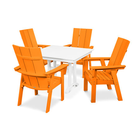 Modern Curveback Adirondack 5-Piece Farmhouse Trestle Dining Set in Tangerine / White