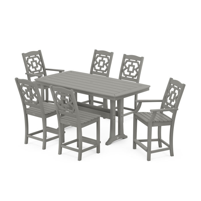POLYWOOD Chinoiserie 7-Piece Counter Set with Trestle Legs
