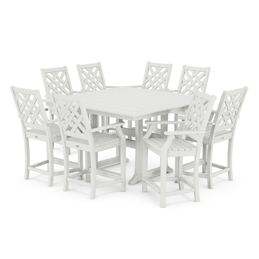 POLYWOOD Wovendale 9-Piece Square Farmhouse Counter Set with Trestle Legs in White