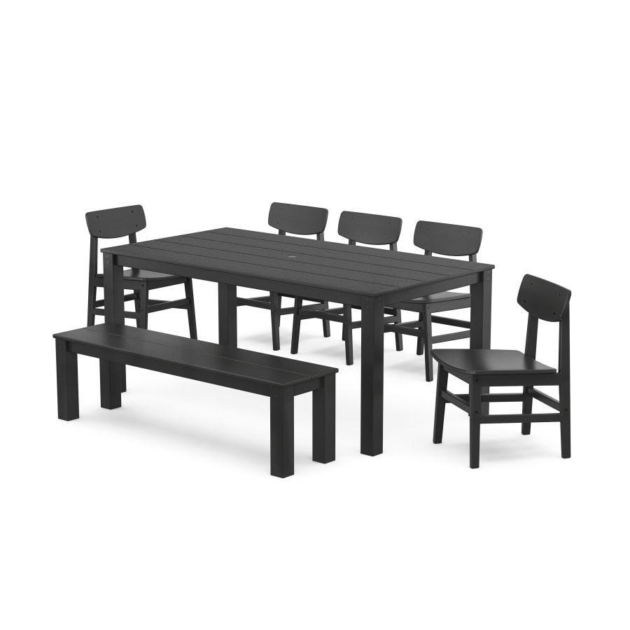 POLYWOOD Modern Studio Urban Chair 7-Piece Parsons Dining Set with Bench in Black