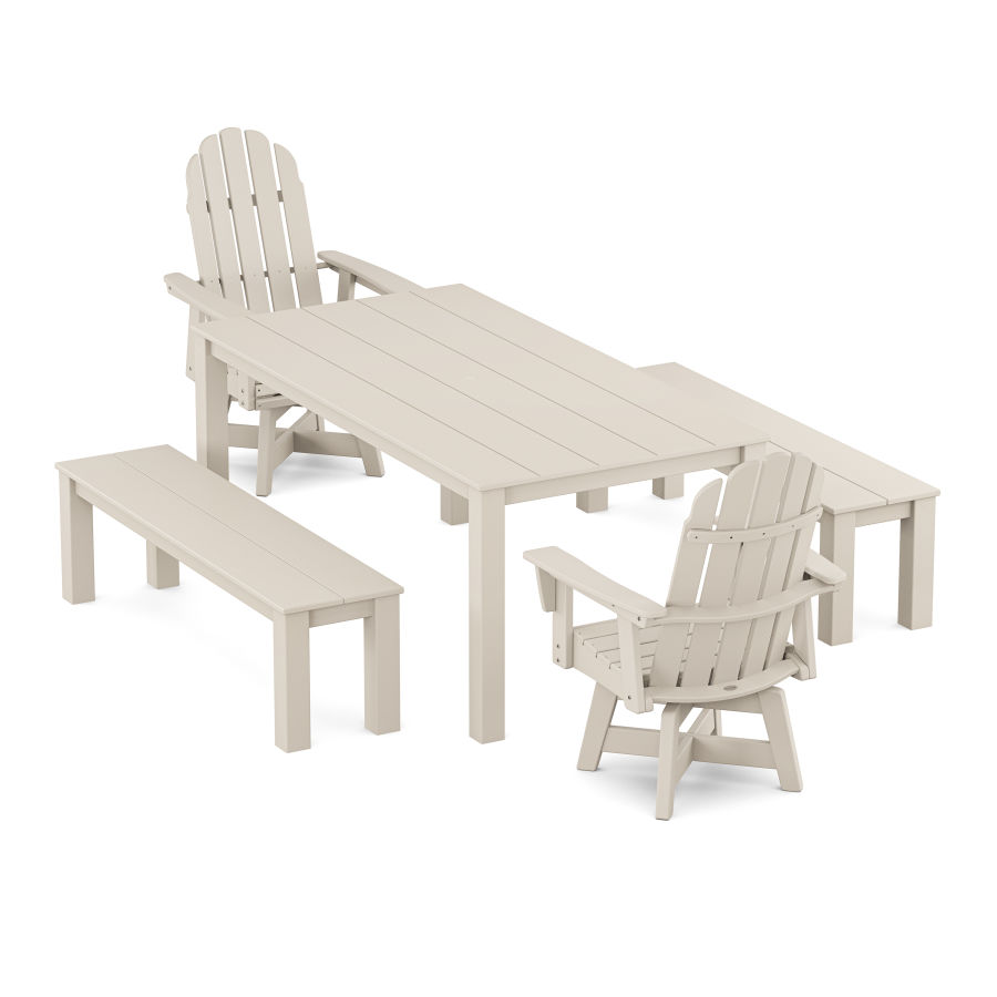 POLYWOOD Vineyard Curveback Adirondack 5-Piece Parsons Swivel Dining Set with Benches in Sand