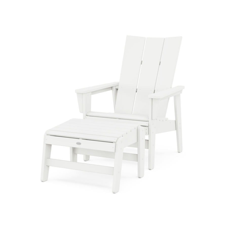 POLYWOOD Modern Grand Upright Adirondack Chair with Ottoman in Vintage White