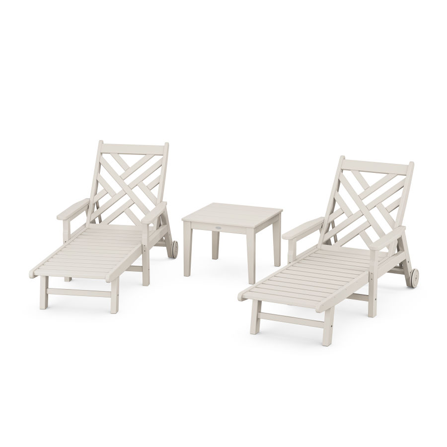 POLYWOOD Chippendale 3-Piece Chaise Set with Arms and Wheels in Sand