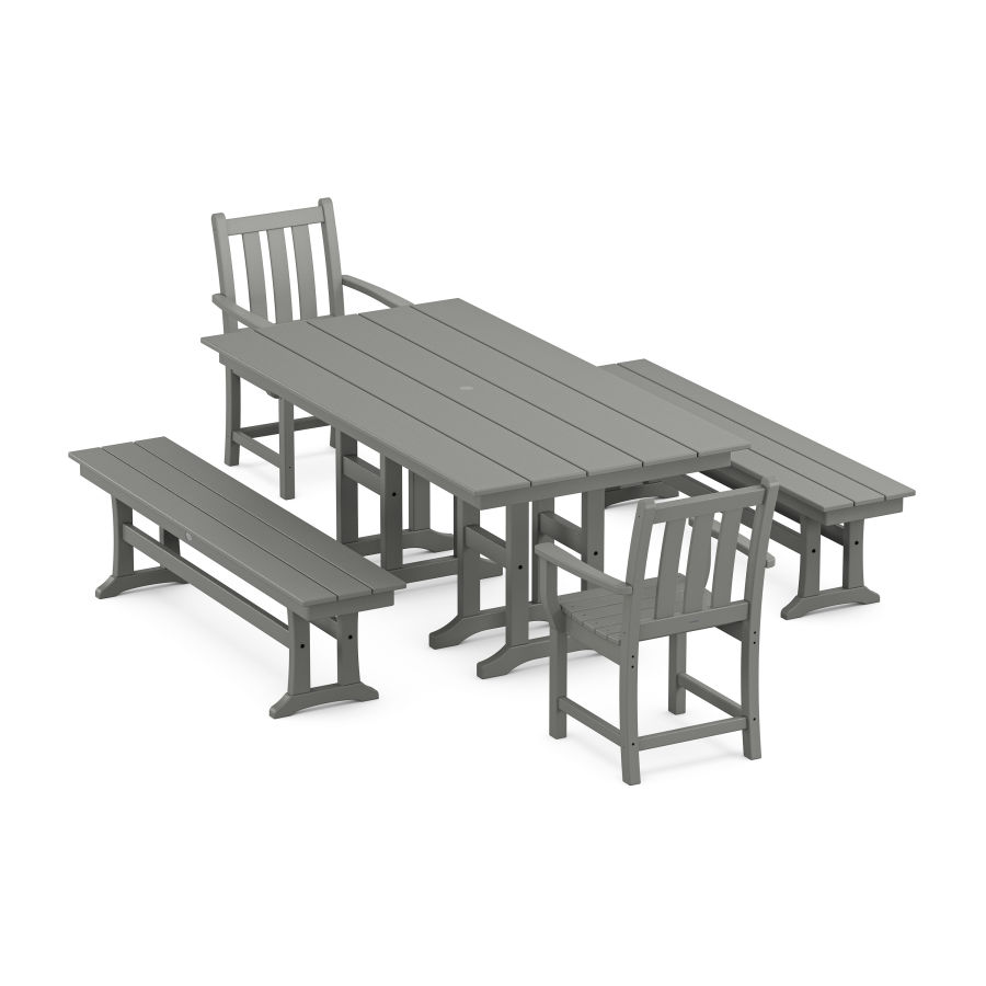 POLYWOOD Traditional Garden 5-Piece Farmhouse Dining Set with Benches