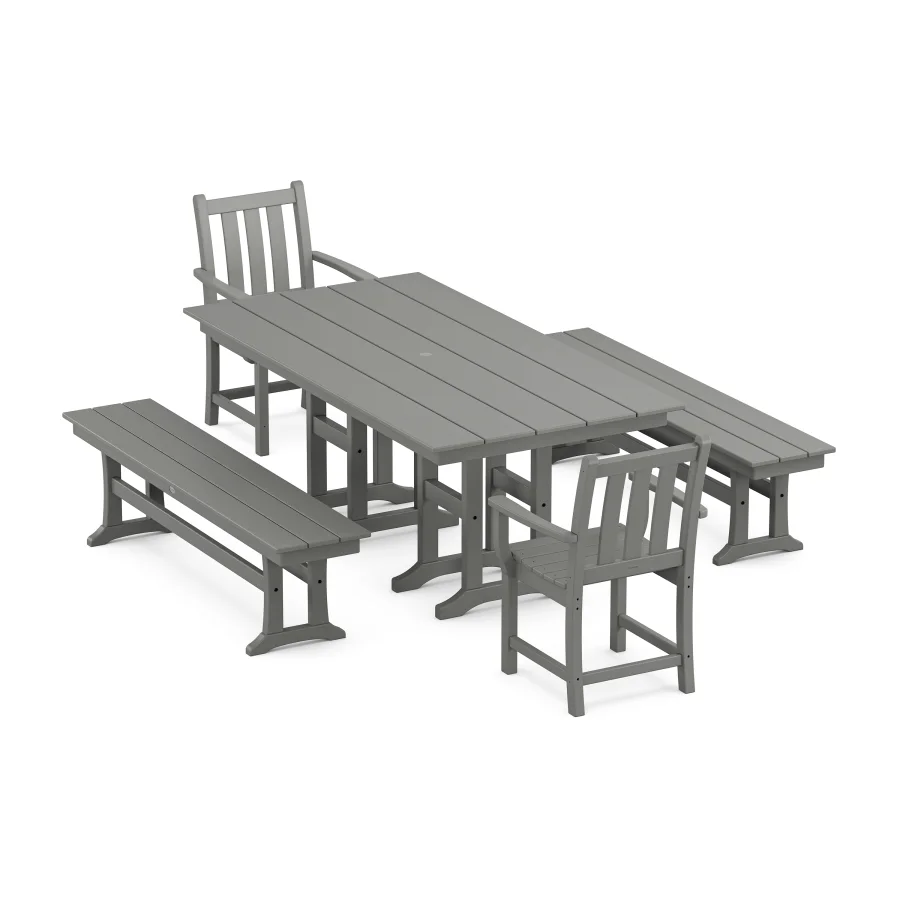 POLYWOOD Traditional Garden 5-Piece Farmhouse Dining Set with Benches