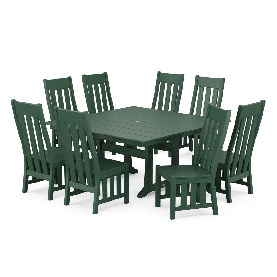 POLYWOOD Acadia Side Chair 9-Piece Square Farmhouse Dining Set with Trestle Legs in Green
