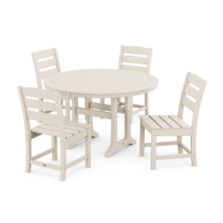 Lakeside Side Chair 5-Piece Round Dining Set With Trestle Legs in Sand