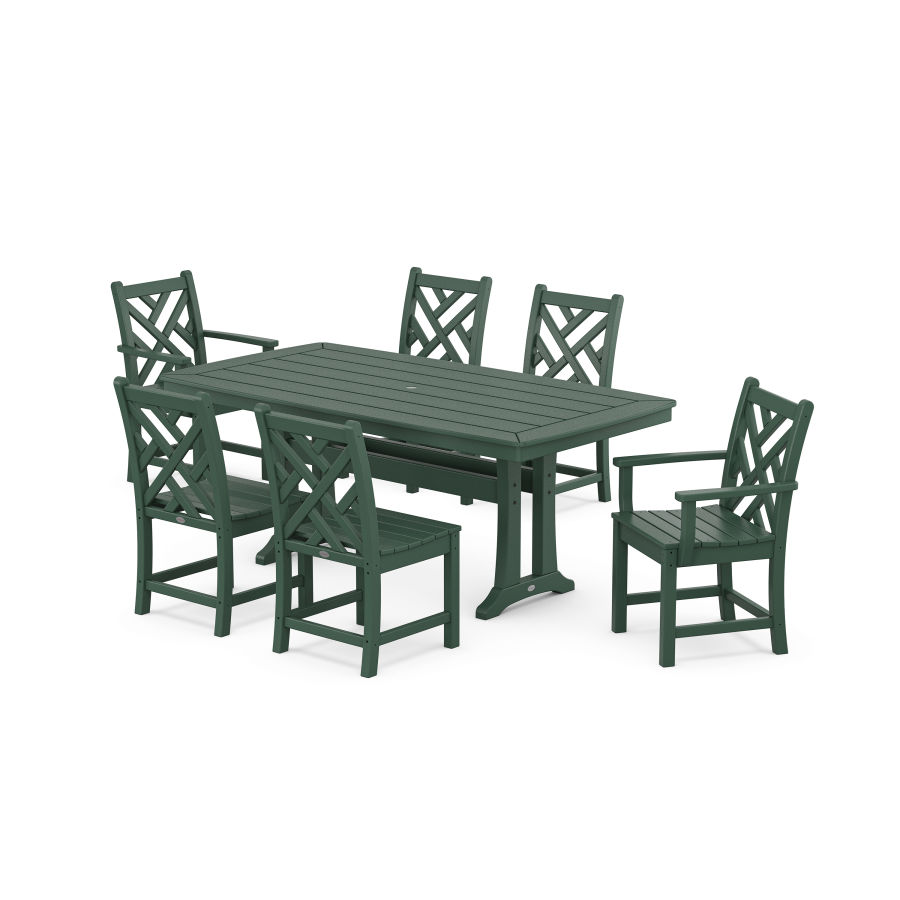 POLYWOOD Chippendale 7-Piece Dining Set with Trestle Legs in Green