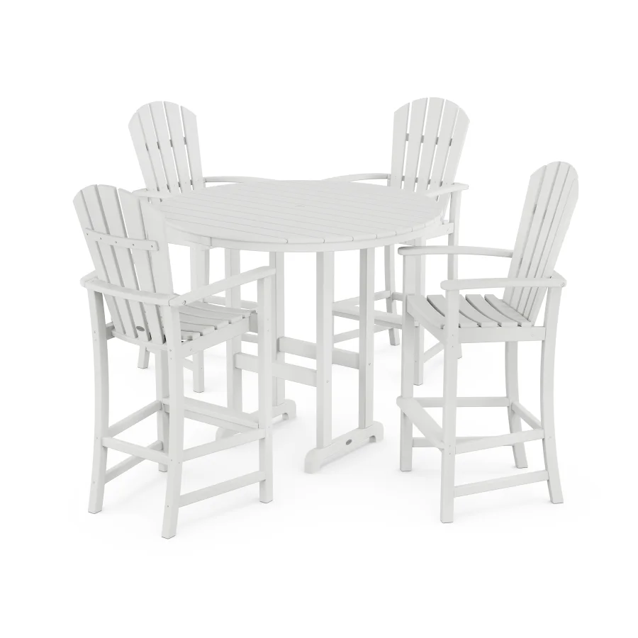 POLYWOOD Palm Coast 5-Piece Round Farmhouse Bar Set in White