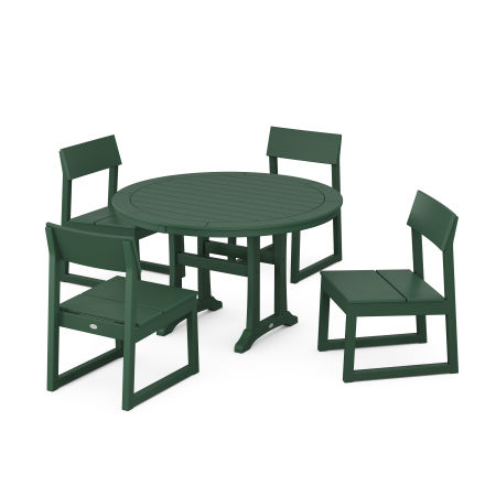POLYWOOD EDGE Side Chair 5-Piece Round Dining Set With Trestle Legs in Green