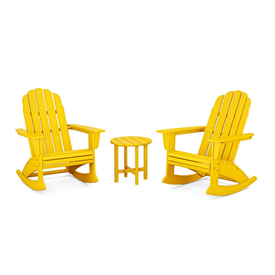 POLYWOOD Vineyard Curveback 3-Piece Adirondack Rocking Chair Set in Lemon
