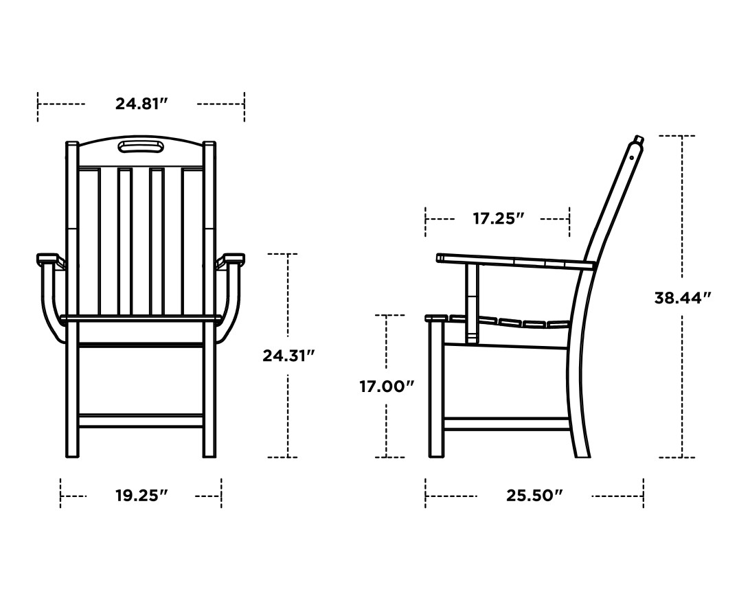 Dimensions for Yacht Club Dining Arm Chair