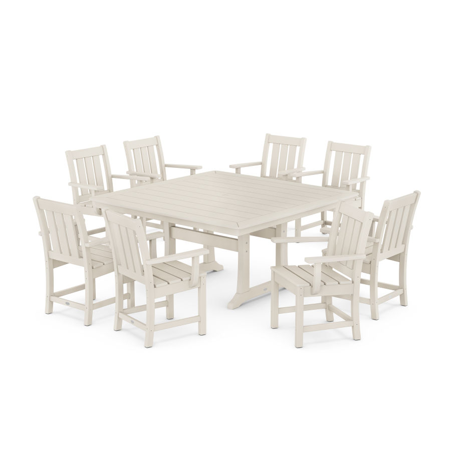 POLYWOOD Oxford 9-Piece Square Dining Set with Trestle Legs in Sand