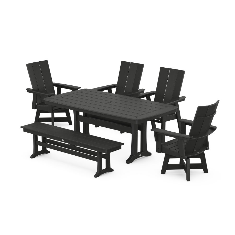 POLYWOOD Modern Adirondack 6-Piece Dining Set with Trestle Legs in Black