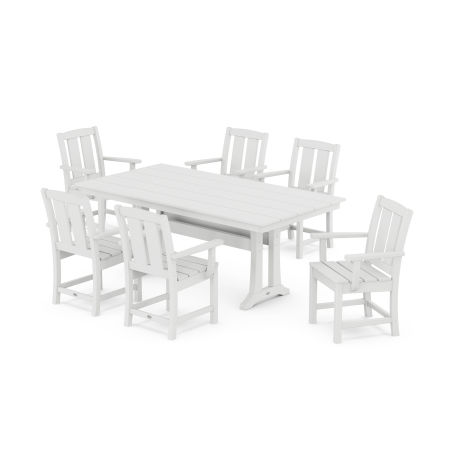 POLYWOOD Mission Arm Chair 7-Piece Farmhouse Dining Set with Trestle Legs in White