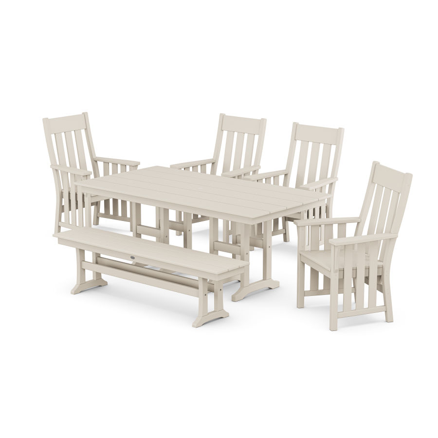 POLYWOOD Acadia 6-Piece Farmhouse Dining Set with Bench in Sand