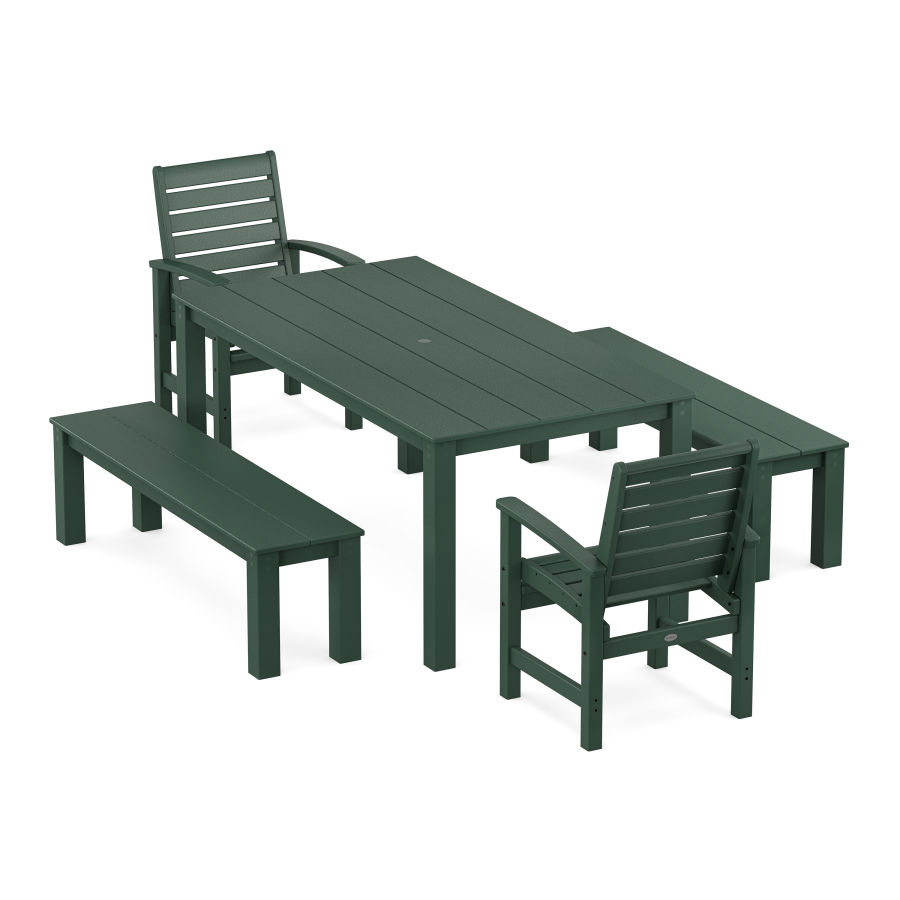 POLYWOOD Signature 5-Piece Parsons Dining Set with Benches in Green