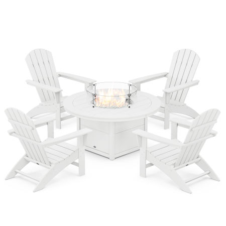 Nautical 5-Piece Adirondack Chair Conversation Set with Fire Pit Table in White