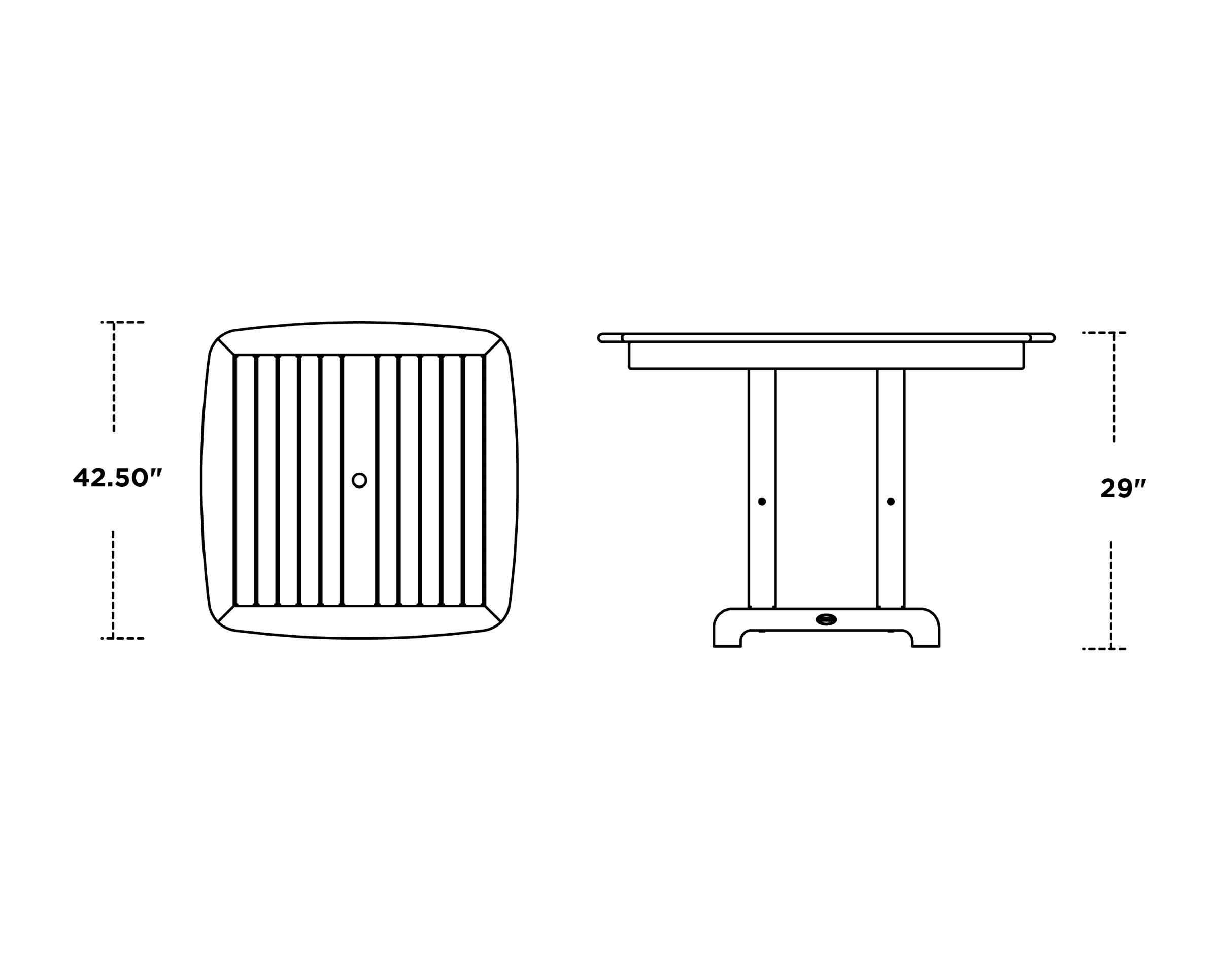 Dimensions for Nautical 44" Dining Table