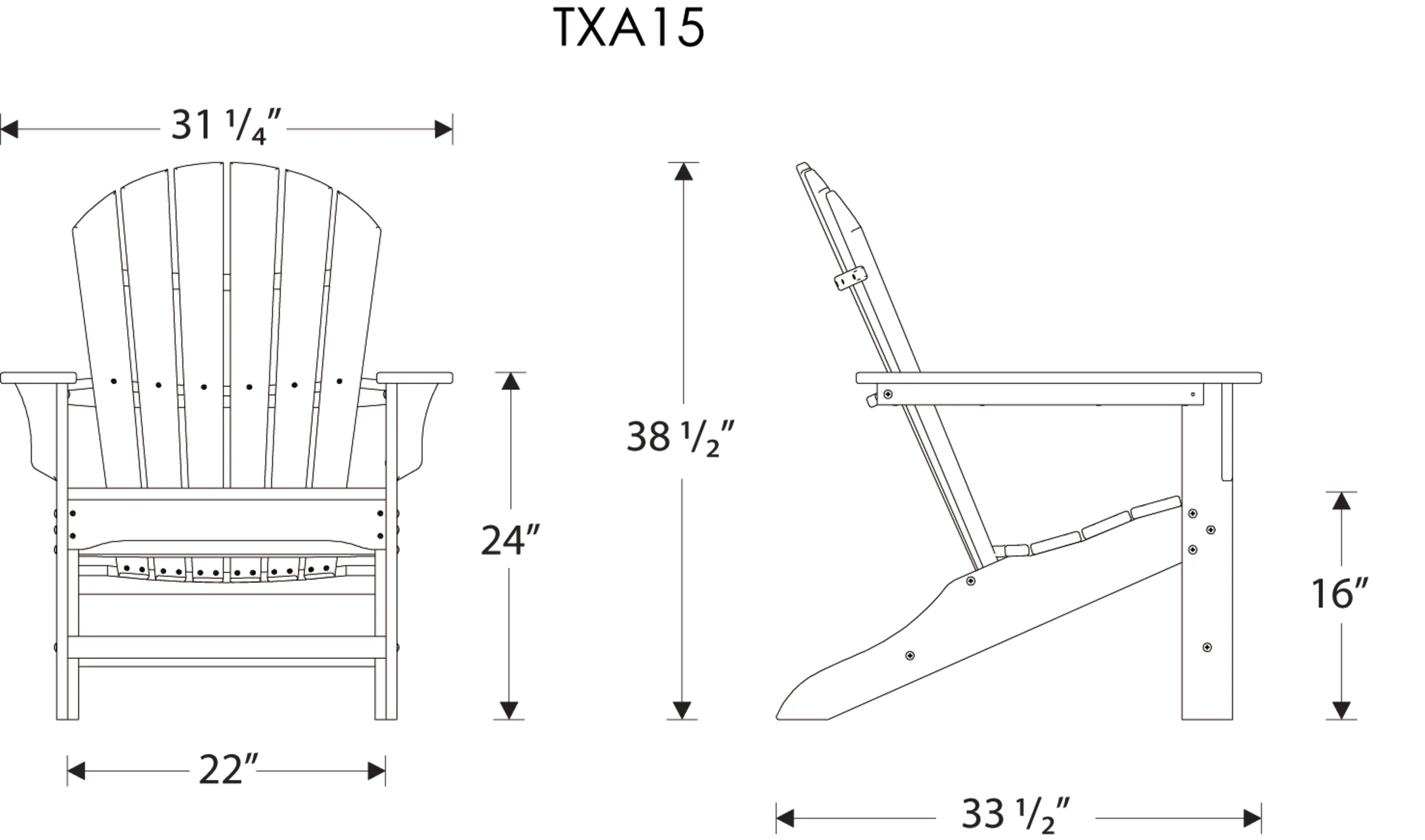 Dimensions for Yacht Club Shellback Adirondack Chair