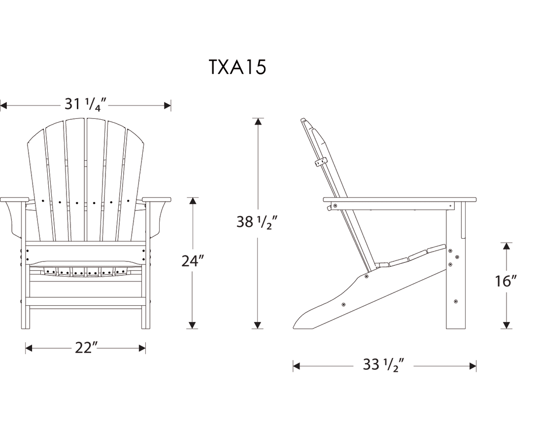 Dimensions for Yacht Club Shellback Adirondack Chair
