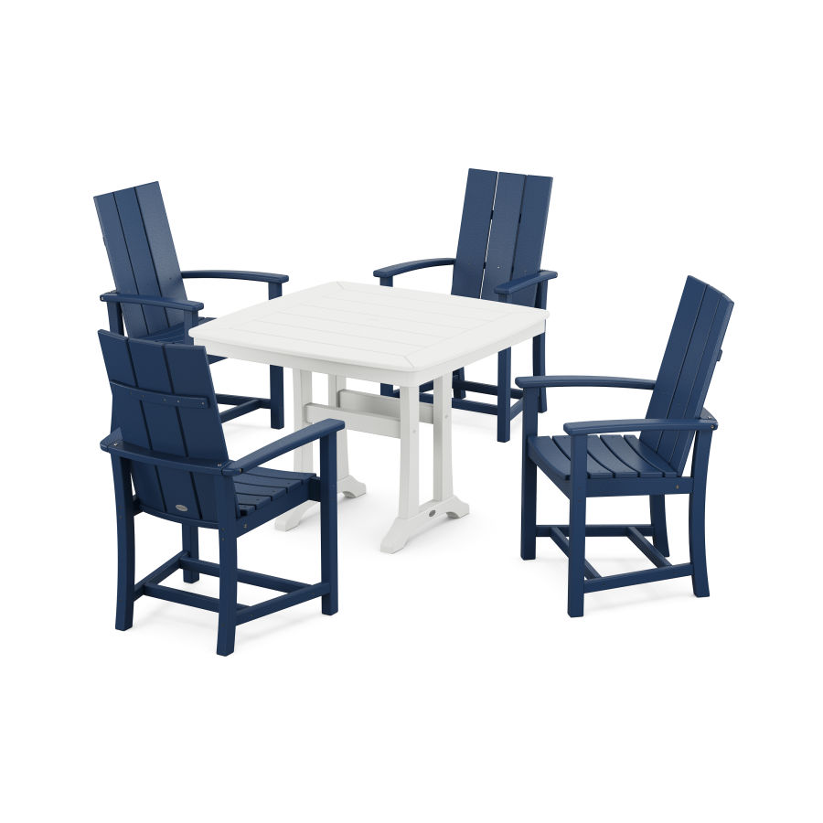 POLYWOOD Modern Adirondack 5-Piece Dining Set with Trestle Legs in Navy / White