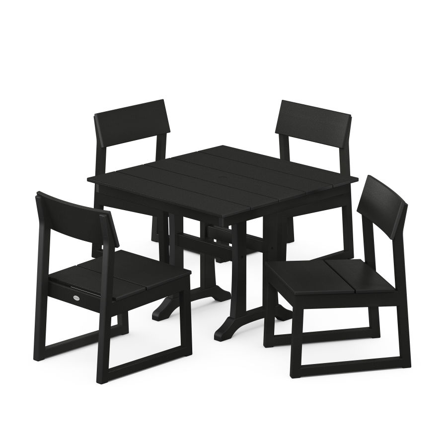 POLYWOOD EDGE 5-Piece Farmhouse Trestle Side Chair Dining Set in Black