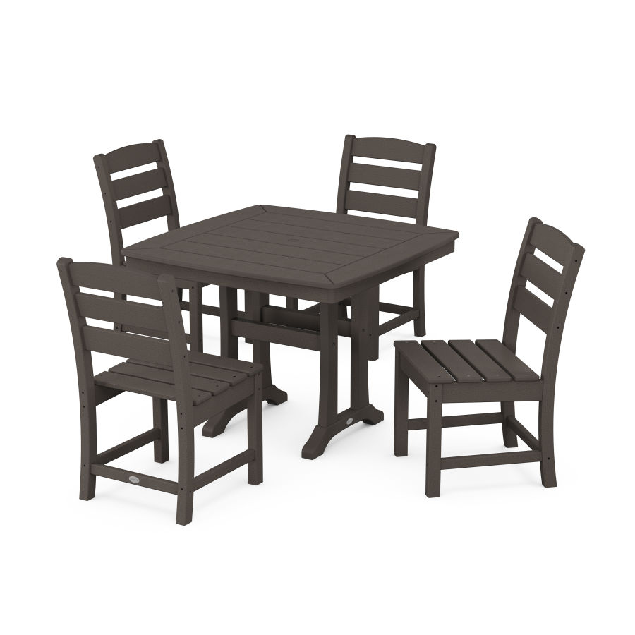 POLYWOOD Lakeside Side Chair 5-Piece Dining Set with Trestle Legs in Vintage Coffee