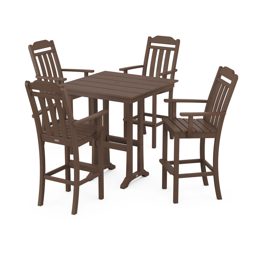 POLYWOOD Country Living 5-Piece Farmhouse Bar Set with Trestle Legs in Mahogany