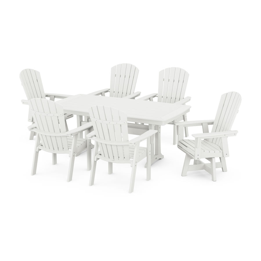 POLYWOOD Nautical Curveback Adirondack Swivel Chair 7-Piece Dining Set with Trestle Legs in Vintage White