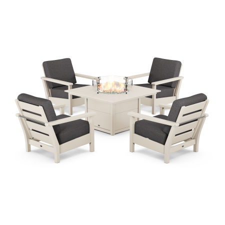 Harbour 5-Piece Conversation Set with Fire Pit Table in Sand / Antler Charcoal