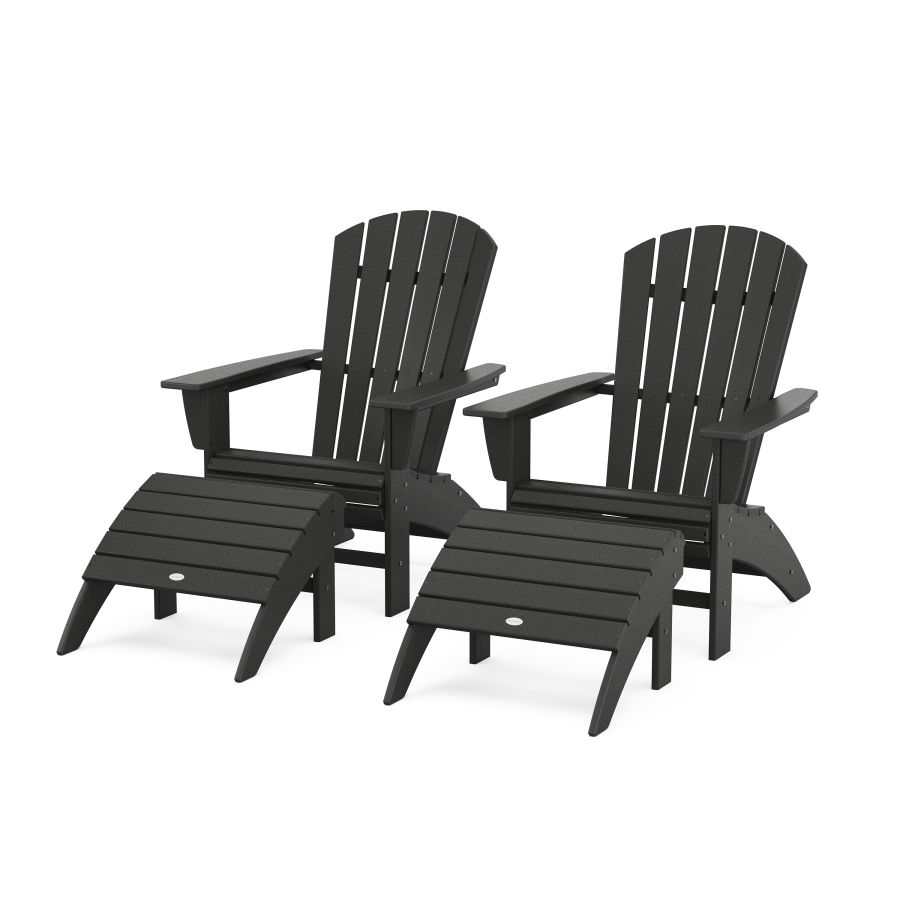 POLYWOOD Nautical Curveback Adirondack Chair 4-Piece Set with Ottomans in Black