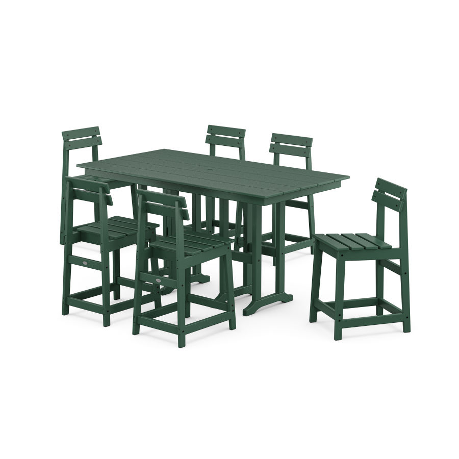 POLYWOOD Modern Studio Plaza Counter Chair 7-Piece Set in Green
