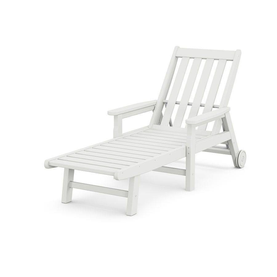 POLYWOOD Vineyard Chaise with Arms and Wheels in White