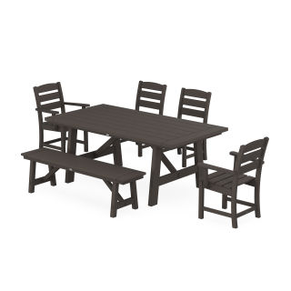 Lakeside 6-Piece Rustic Farmhouse Dining Set With Bench in Vintage Finish