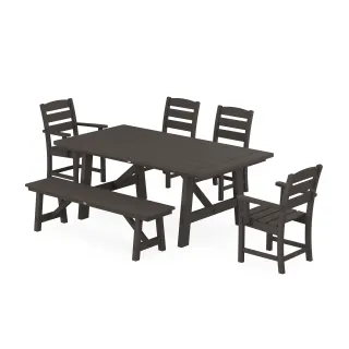 POLYWOOD Lakeside 6-Piece Rustic Farmhouse Dining Set With Bench in Vintage Finish