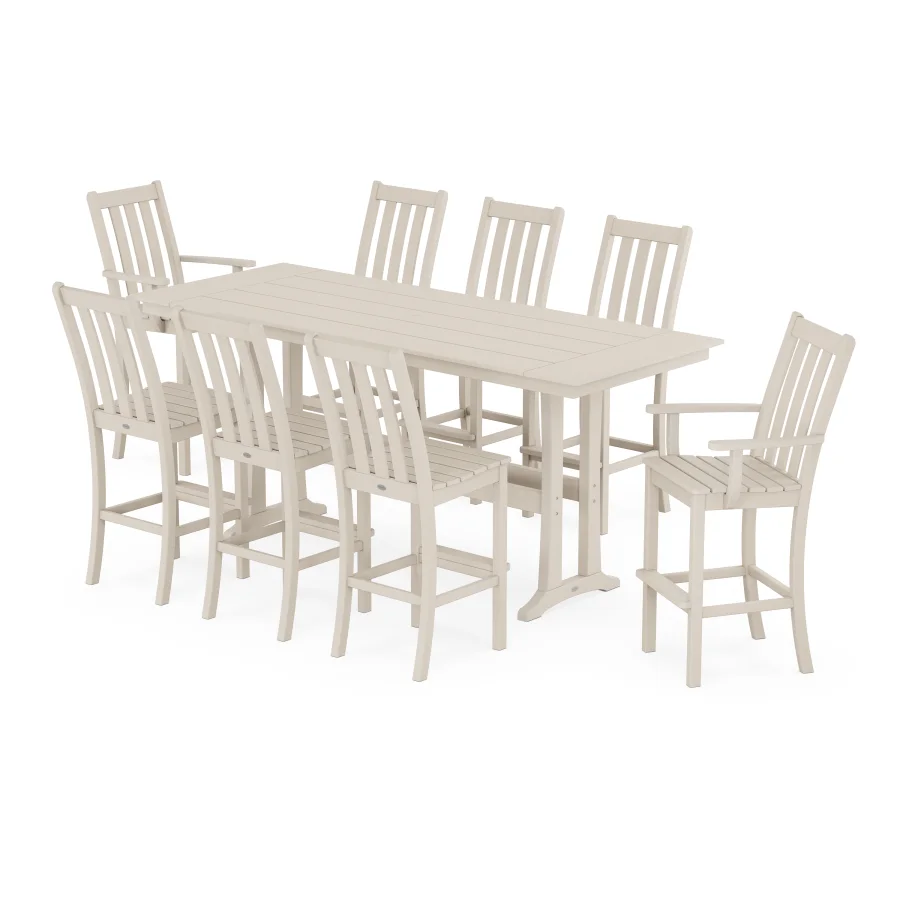 POLYWOOD Vineyard 9-Piece Farmhouse Bar Set with Trestle Legs in Sand