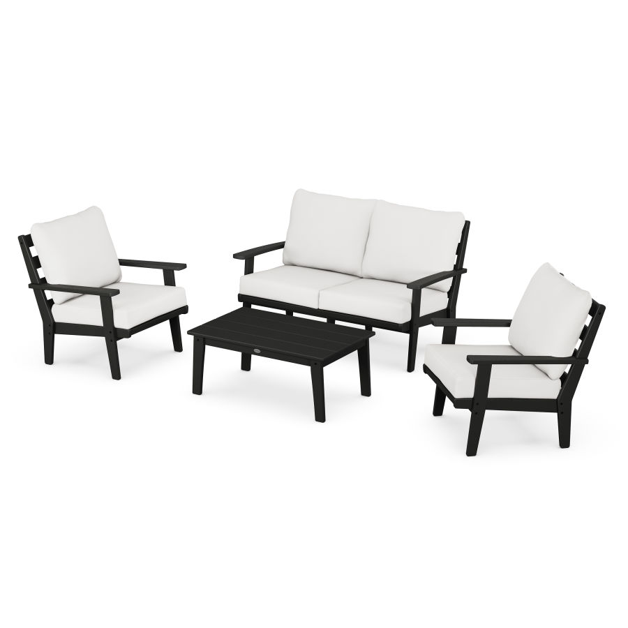 POLYWOOD Grant Park 4-Piece Deep Seating Chair Set in Black / Natural Linen