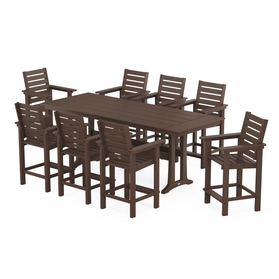 POLYWOOD Captain 9-Piece Farmhouse Counter Set with Trestle Legs in Mahogany