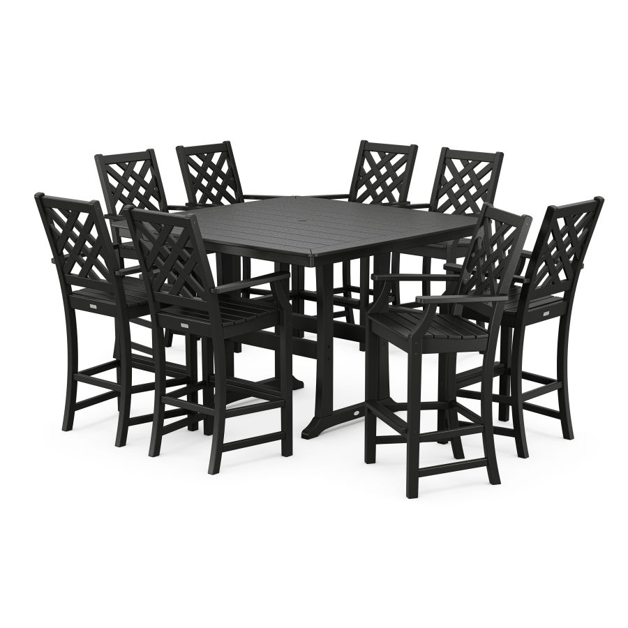 POLYWOOD Wovendale 9-Piece Square Bar Set with Trestle Legs in Black