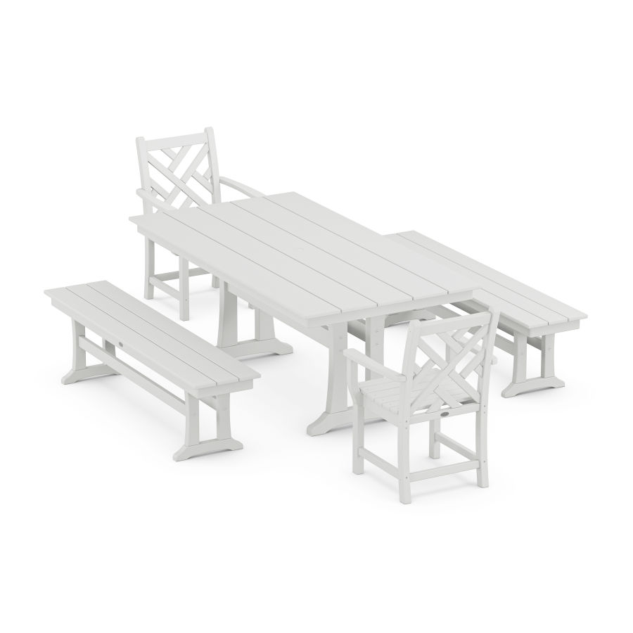 POLYWOOD Chippendale 5-Piece Farmhouse Dining Set With Trestle Legs in White