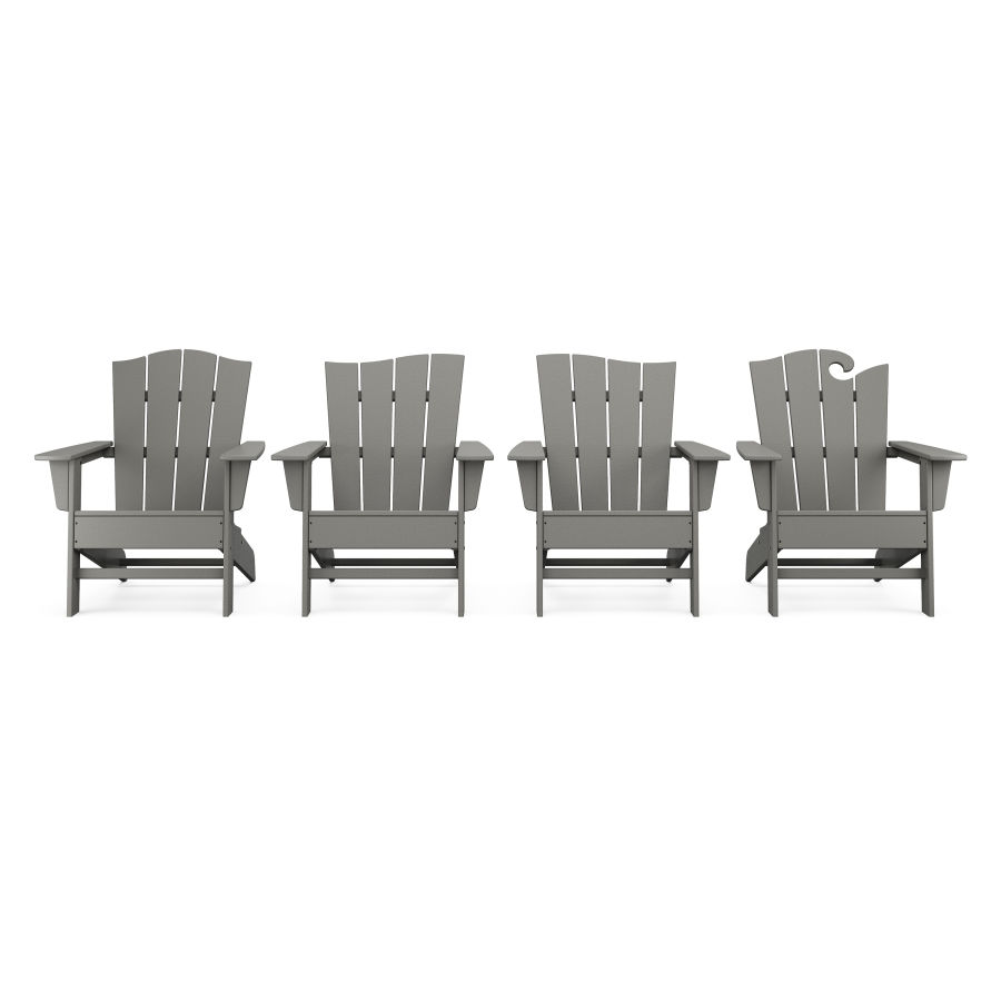 POLYWOOD Wave Collection 4-Piece Adirondack Chair Set in Slate Grey